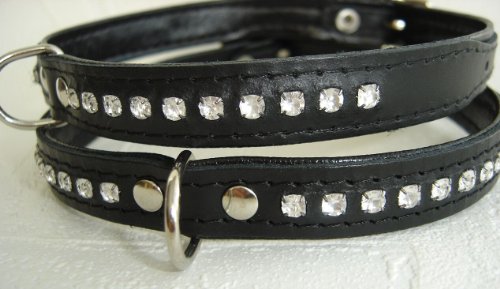 Lusy011 HUNDEHALSBAND, Halsband, Halsumfang 25-31 cm, Leder+Strass,Zirkonia, Schwarz (20.01) Cover