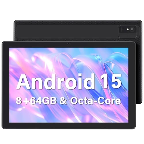Ruufuuxy Tableta Android de 10 pulgadas, 8 GB de RAM, 64 GB ROM, 1 TB, tableta Android 15 ampliable, Octa-Core, WiFi 6 (2.4G/5G), pantalla de 1280 x 800, tabletas para adultos con funda protectora