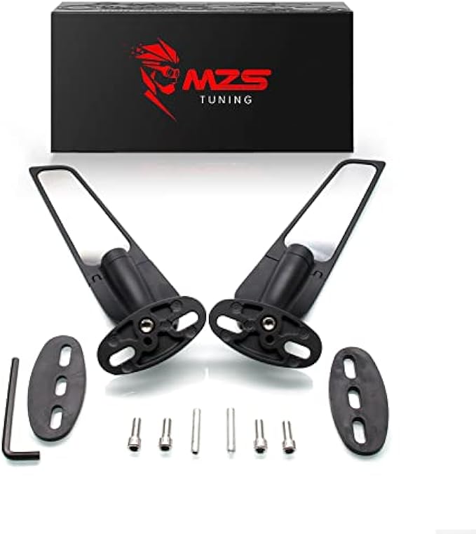 MZS Racing Motorcycle Mirrors, Double Rotating Wing rearview Mirror Fairing Side Black Compatible with GSXR 600 750 1000 | CBR300R CBR500R CBR600RR CBR1000RR | EX250 EX300 EX400 EX650 ZX6R ZX10R