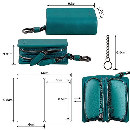 Image of VISOUL Car Key Case Holder Double Zipper, Leather Car Smart Key Fob Case with Keychain for Men and Women