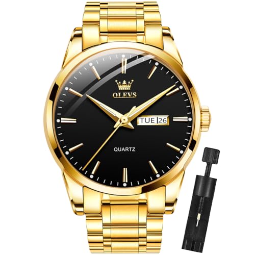 Image of OLEVS Mens Gold Watches Analog Quartz Business Dress Watch Day Date Stainless Steel Classic Luxury Luminous Waterproof Casual Male Wrist Watches