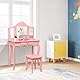 COSTWAY 2 in 1 Kinder Schminktisch mit Hocker, Frisiertisch mit 3-Fach abnehmbarem Spiegel & Schublade, Kosmetiktisch Mädchen Holz, 70x34x103cm (Rosa)