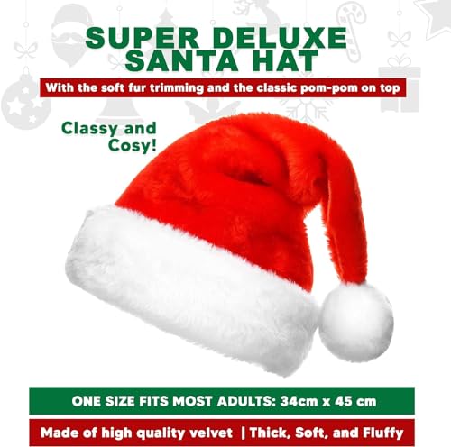 Image of Christmas Hat for Adults Women Men, Santa Close Plush Red Velvet Xmas Hat 2024 New Year Holiday Party Accessories Supplies Headwear, Unisex Santa Claus Cap for Christmas Decoration - Red-White, 2 Unit