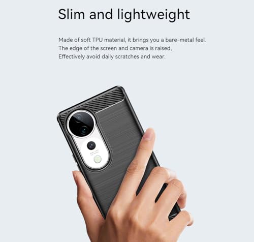 Image of Skyro Shock-Absorption Back Cover Case for Vivo V40 Pro 5G / T3 Ultra 5G | Carbon Fiber Durable Case | Slim TPU Matte Lightweight Back Cover Case (Black)