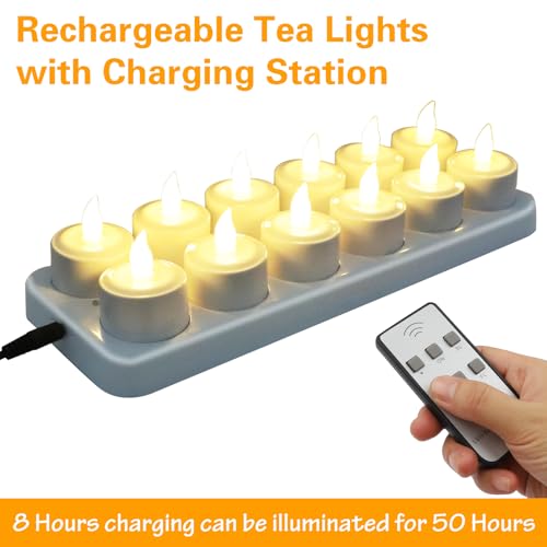 Image of LED Rechargeable Candle Flameless Tealight with Remote Control 12pcs /Set (Warm White)