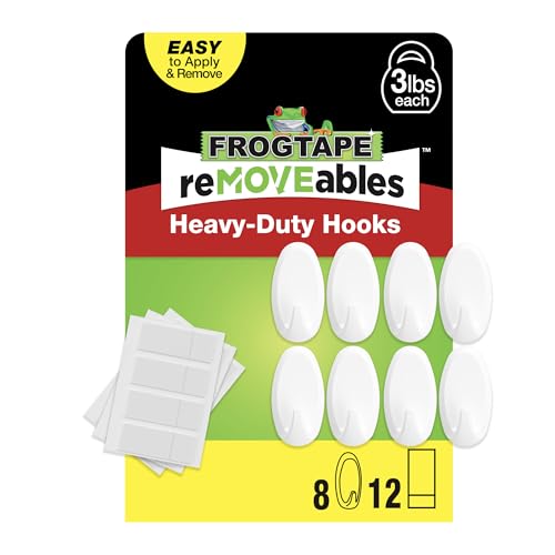 Image of FrogTape reMOVEables Heavy Duty Wall Hooks, Damage Free, White, 8 Pack