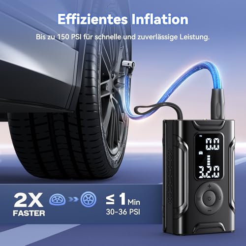 Kabelloser Elektrische Luftpumpe Tragbare Fahrradpumpe - Akku Kompressor Wiederaufladbare Reifenpumpe mit alle ventile Für Auto, Motorrad, Fahrrad