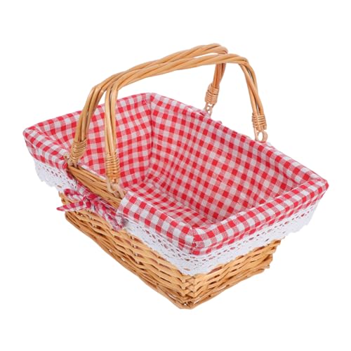 STOBAZA Rectangular Wicker Storage Basket with Liner Versatile Food Serving Organizer for Fruits Vegetables and Snacks Lightweight and Easy to Clean for Kitchen