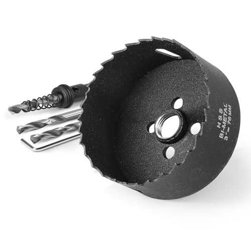 Image of 3 Inch Hole Saw with 3 /8 inch Triangle Shank Quick Change Arbor, JTemgle Bi-Metal Hole Saw Heavy Duty Hole Cutting Tool for Cornhole Boards, Recessed Lights, Wood, Plastic, Drywall & Soft Metal