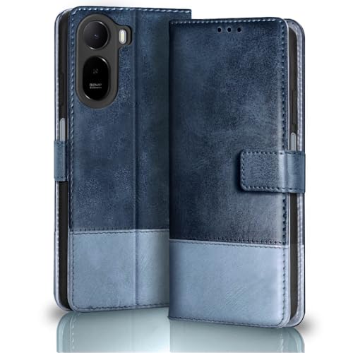 Image of TheGiftKart Flip Back Cover Case for Mi Redmi A7 Pro /Poco C85x 5G / C81 | Dual-Color Leather Finish | Inbuilt Stand & Pockets | Wallet Style Flip Back Cover Case (Faux Leather, Blue & Sky)