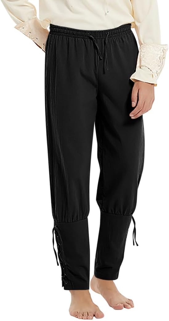 Men'S Ankle Cuff Medieval Pants Gothic Viking Pants, Pants For Navigator Renaissance Gothic Medieval, Pants Banded Ankle Halloween Cosplay Pirate Men'S Men For Costume