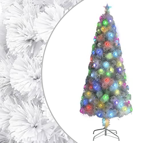vidaXL Künstlicher Weihnachtsbaum mit LED Tannenbaum Christbaum Dekobaum Kunstbaum Weihnachten Dekoration Weihnachtsdeko Weiß 240cm Glasfaser