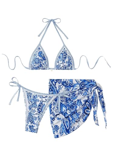 Image of BYFINECANY Women's Floral Printed Bathing Suit Halter Paisley Summer Swimsuit Bikinis Set