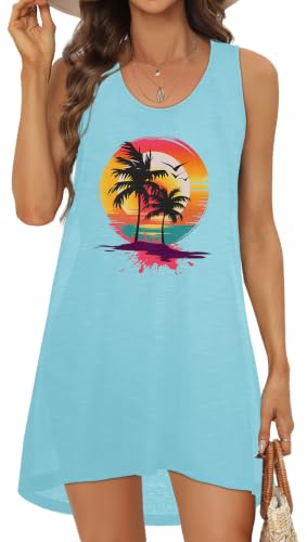 Image of elescat Womens Swimsuit Cover Up Summer Sleeveless T Shirt Beach Dress Tank Bikini Coverups 2026