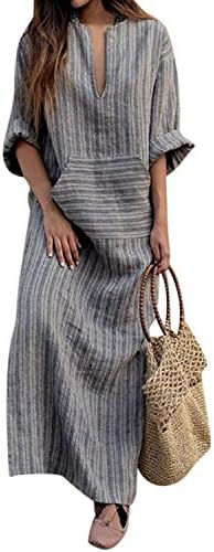 Women's Cotton Linen Dress with Pocket Oversized Loose Dress Kaftan Dress