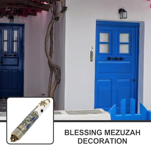 Mezuzah de metal vintage para decoración elegante del hogar con pergamino 4