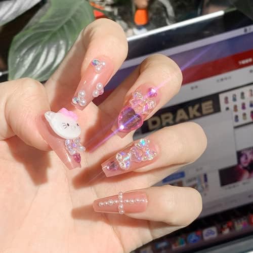 Red False Nails, False Nails Long 24pcs Coffin Press on Nails, Acrylic Stick on Nails with Glue and Glue Sticker Elegant French Ballet Red Fake Nails for Women and Girls