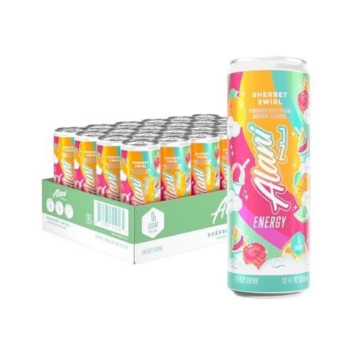 Alani Nu SHERBET SWIRL Sugar Free, Low Calorie Energy Drinks, 200mg Caffeine, Biotin B Vitamins, Zero Sugar, 10 Calories, 12 Fl Oz Cans, 24 Pack