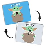 Dishwasher Magnet Clean Dirty Sign, Double Sided Magnet Kitchen Dish Washer Sign, Strong Kitchen Reversible Indicator, Bonus Universal Magnetic Plate (01 Baby Yoda Theme)