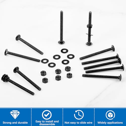 Image of Zonon 50 Sets 1 /4-20 x 3 Stainless Steel Carriage Bolts and Nuts Kit Round Head Square Neck Carriage Bolts Screws and Hex Nuts and Flat Washers, Stainless 18-8 Full Thread Coverage (Black)