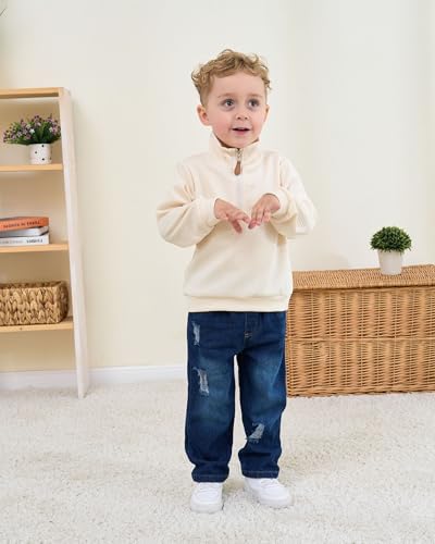 Baby Toddler Boy Clothes Fall Winter Boys Outfits Quarter Zip Pullover Sweatshirt Jeans Denim Pants Sweatsuit Set2