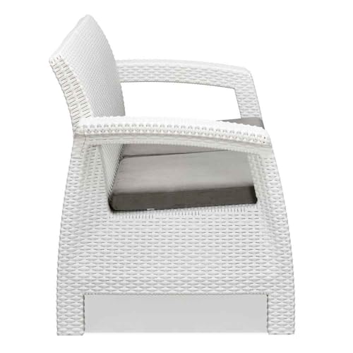 Image of Nilkamal Plastic Goa 2 Seater Balcony Sofa With Cushion | Indoor & Outdoor Furniture | Patio Chair Two Seater | Gardens Poolside Cafes Restaurants And Terraces Milky White & Grey