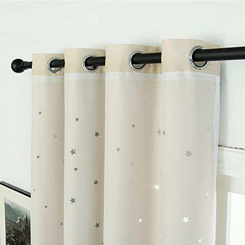 Galapara Cortinas Estrellas Dormitorio Infantil Niño Bebe Mosquiteras Opacas Hueco Doble Capa Hilo de Tela Aislamiento térmico Cortinas de oscurecimiento de habitación para Habitacion Juvenil