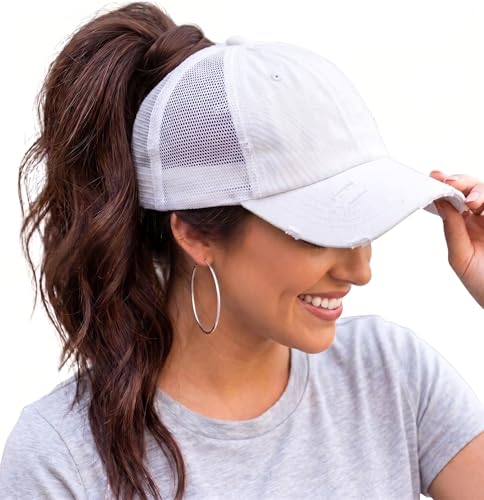 Image of Funky Junque Womens Baseball Cap Dad Hat Ponytail Messy Bun Trucker Ponycap