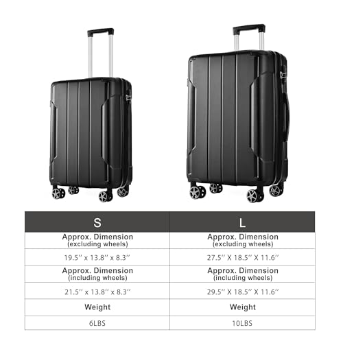 2 Piece Hardshell Lightweight Expandable Luggage Set with Double Wheels - Black Travel Suitcases2