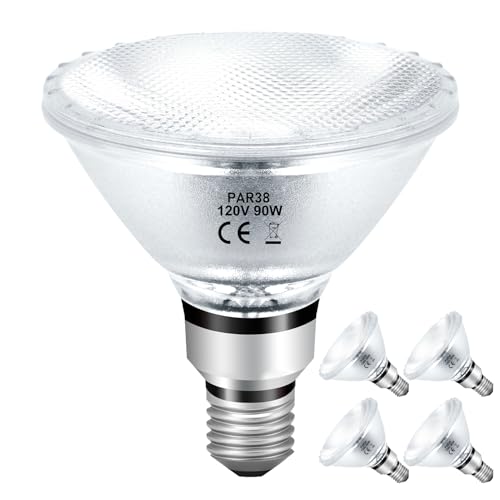 Jaenmsa PAR38 Halogen Flood Light Bulbs 90W 120V, 4Pcs Halogen PAR38 90W Light Bulbs Dimmable with E26 Base, 2700K Warm White, 4050 Lumens for Indoor and Outdoor