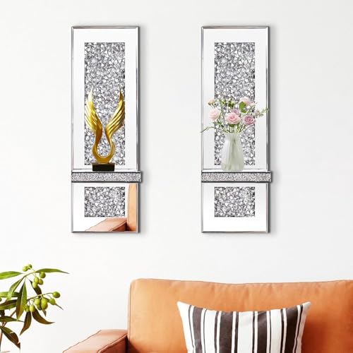 SERENAS Elegant Silver Mirrored Candle Sconce with Scattered Diamond Accents Wall-Mounted Glittering Decorative Candle Holder for Living Room Bedroom or Dining Room Home Decor- set of 2