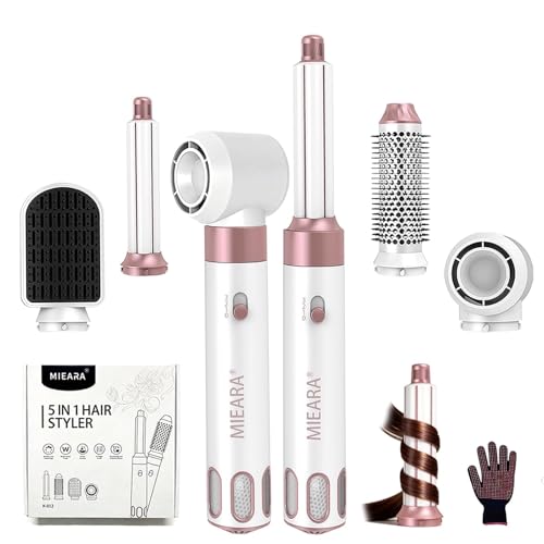 MIEARA 5 in 1 Hair Styler & Hot Air Styler 1000W Rotating Hair Dryer Brush Negative Ion Hot Air Brush and Travel Hairdryer Hair Curlers with 3 Temperature for Fast Drying Volumising and Styling