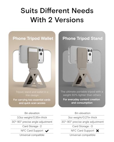 Image of MOFT Phone Tripod Wallet for iPhone, Mulit-Angles, Lightweight & Portable Phone Stand, MOVAS Vegan Leather Magnetic Wallet, Strong Magnets, NFC Card Holder,Travel Essential, Taupe (with Card Slot)