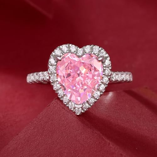Pink Diamond Ring, Engagement Ring for Women, 18k White Gold Plated Lab Grown Diamond Rings, 925 Sterling Silver Wedding Band, Promise Rings, Jewelry Gifts4
