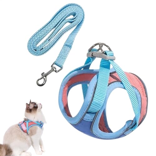 子猫用ハーネスとリード、小型犬用ハーネス - 猫のリードとハーネスのセット調整可能な猫用ウォーキングハーネスと反射ストリップ付きリード | 快適な猫ベストハーネス、夜間、日中のウォーキング、屋内、屋外用の猫アクセサリー