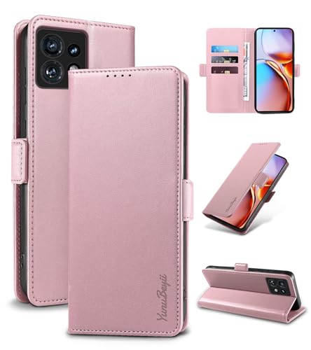 Étui portefeuille Motorola Edge Plus 2023 rose en cuir anti-choc