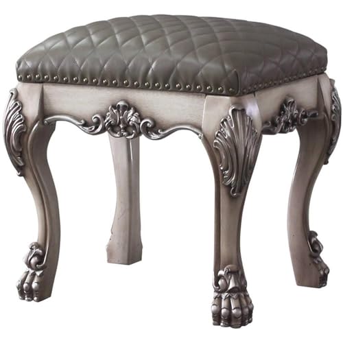 Acme Dresden Faux Leather Upholstered Vanity Stool in Vintage Bone