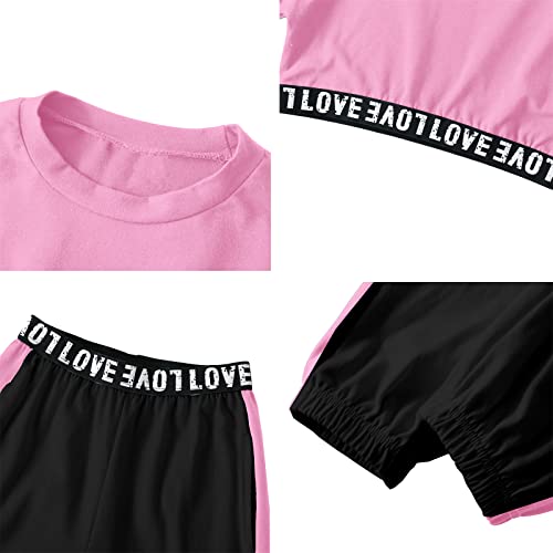 Image of Betusline Girls 2 Piece Outfits Girls Cropped Sweatsuit Pants Outfit Clothes Set, 4T-14 Years