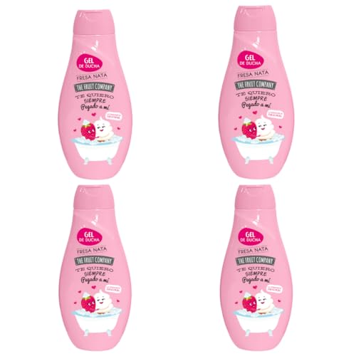 The Fruit Company Gel de Ducha Fresa Nata Pack 4 x 600 ml, Aroma Dulce y Cremoso, Fragancia Duradera, Uso Diario, Testado Dermatológicamente