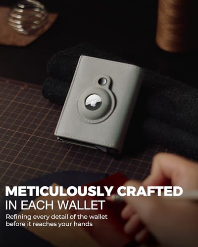 Image of Jenoss Smart AirTag Wallet for Men & Women: Full Grain Leather, Handcrafted, Pop Up Case, Slim, RFID Blocking, Credit Card Holder, Apple Air Tag Tracker Minimalist 9-12 Slot | ID & Cash (Black& Grey)