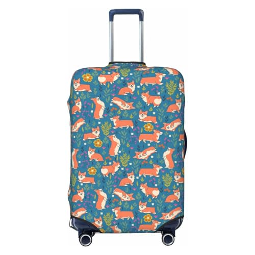 Corgi With Flowers For Travel Luggage Cover Suitcase Protector Fits 18-32 Inch Travel Luggage Protector Elastic Luggage Anti-Scratch Suitcase Cover