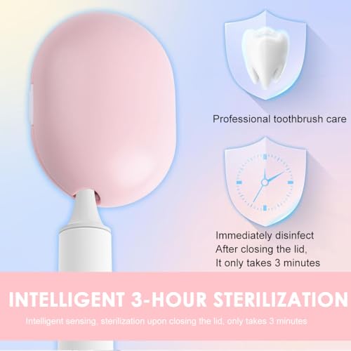 Image of HANNEA UV Sanitizer Toothbrush Holder with Self Adhesive Backing, USB Rechargeable Smart Automatic UV Sanitizer Toothbrush Holders for Bathroom Antibacterial Holder Wall Mounted Portable Mini Stand