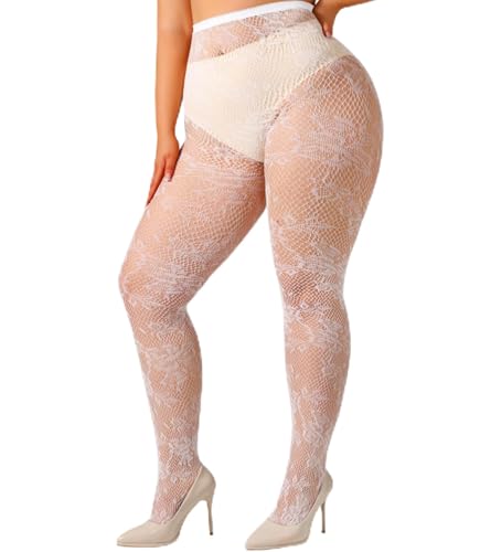 ANNTXL Plus Size Floral Pattern Tights Sexy Lace Tights High Waist Velvet Pantyhose Fishnet Stockings