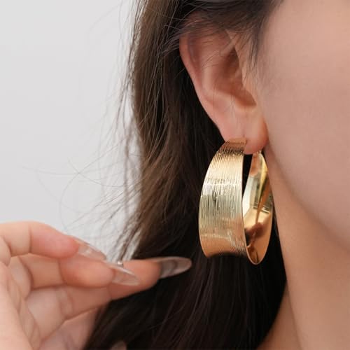Chunky Gold Wide Band Hoop Earrings for Women, Thick Big Circle Round Statement Dangle Earrings Vintage Silver Large 70s 80s Drop Ear Jewelry Gifts3