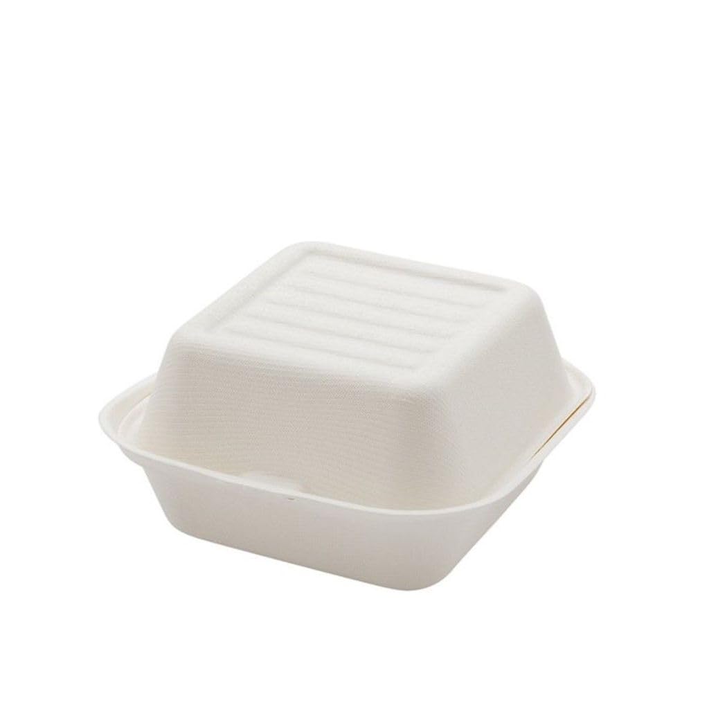 600 Scatole per hamburger usa e getta e getta biodegradabili 15x15x8 cm, contenitori per hamburger e bagassa, compostabili, coperchio ribaltabile, scatola colore bianco