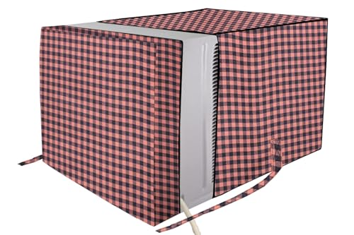 Image of The Furnishing Tree Elastic fit waterproof Polyester window ac cover suitable for Croma 1.5 Ton, Dustproof cover for inner and outer section, In CM: (62.23x66.04x43.18), Checkered Pattern Beige