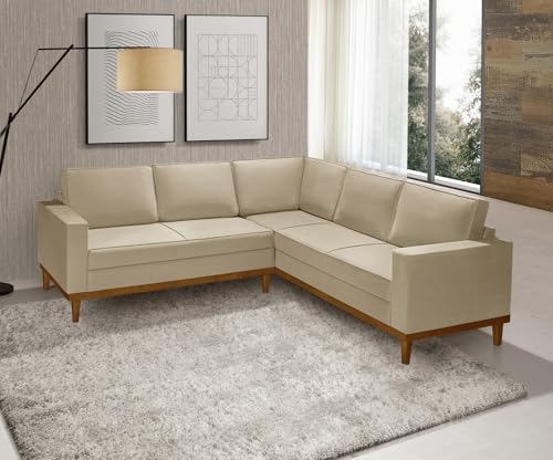 Sofá Toronto De Canto Ideal Para Ambiente Integrado 5 Lugares Moderno - Linho Bege