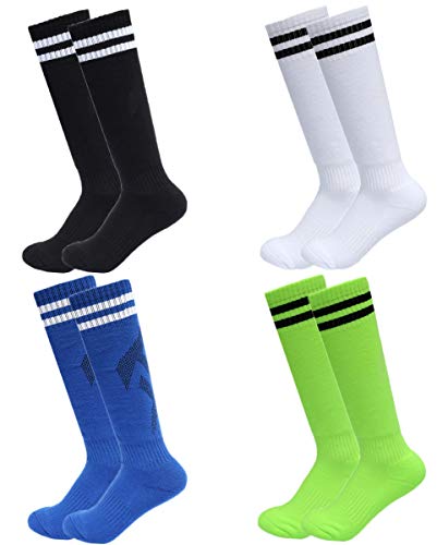 4Pairs Boys Girls Soccer Socks Towel Cushioning Compression Sport Cotton Socks