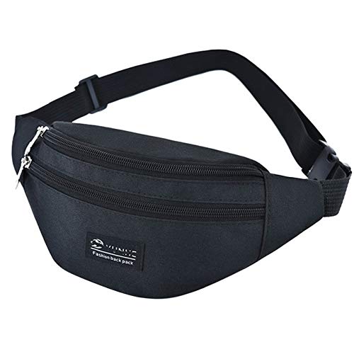 Marsupio Uomo In Nylon Oxford Con Gancio - 17,5x10x2,5 Cm, Leggero E Impermeabile, Per Sport, Campeggio E Viaggi, Nero