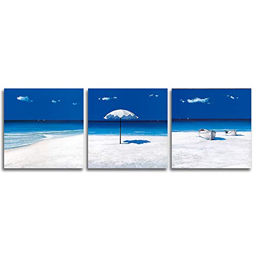 CyiohArt - 3枚アートパネル 「青い空、海とビーチ」 壁掛け 海の壁の風景写真を絵画 ポスター キャンバス絵画 株式会社、家の部屋装飾のために 木枠付きの完成品